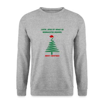 Weihnachtsbaum Spruch lustig - Unisex Pullover - Weißgrau meliert - Vorne - Alina (178cm) & Michal (187cm)