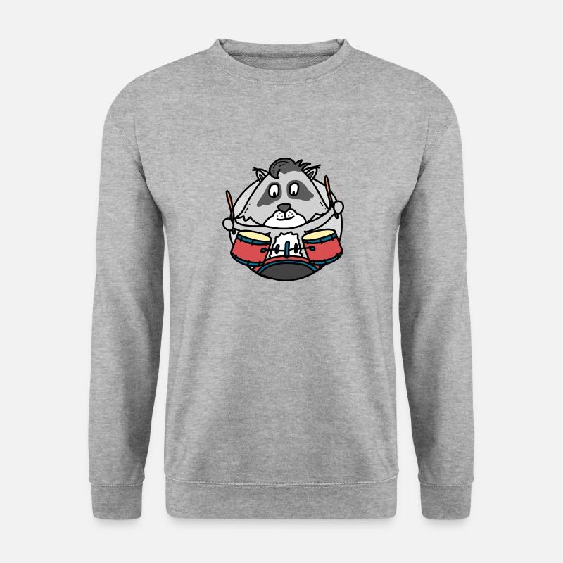 Waschbär mit Schlagzeug - Unisex Pullover - Weißgrau meliert