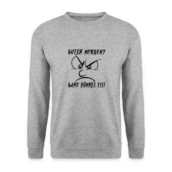 Morgenmuffel - Kaffee zum Start - Guten Morgen - Unisex Pullover - Weißgrau meliert - Vorne - Alina (178cm) & Michal (187cm)
