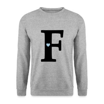 Buchstabe F Anfangsbuchstabe - Unisex Pullover - Weißgrau meliert - Vorne - Alina (178cm) & Michal (187cm)