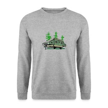 Camping Pop Up Trailer - Unisex Pullover - Weißgrau meliert - Vorne - Alina (178cm) & Michal (187cm)