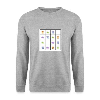 Tier-Sudoku - Unisex Pullover - Weißgrau meliert - Vorne - Alina (178cm) & Michal (187cm)