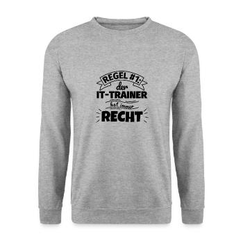 IT-Trainer Geschenke – Hat immer Recht - Unisex Pullover - Weißgrau meliert - Vorne - Alina (178cm) & Michal (187cm)