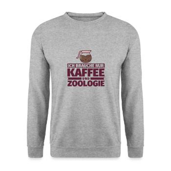 Ich brauche nur Kaffee und Zoologie - Unisex Pullover - Weißgrau meliert - Vorne - Alina (178cm) & Michal (187cm)