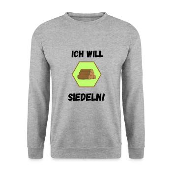 Ich will siedeln - Unisex Pullover - Weißgrau meliert - Vorne - Alina (178cm) & Michal (187cm)