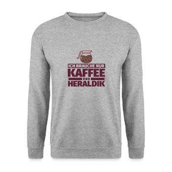 Ich brauche nur Kaffee und Heraldik - Unisex Pullover - Weißgrau meliert - Vorne - Alina (178cm) & Michal (187cm)