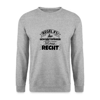 Geschäftsführer Geschenke – Hat immer Recht - Unisex Pullover - Weißgrau meliert - Vorne - Alina (178cm) & Michal (187cm)