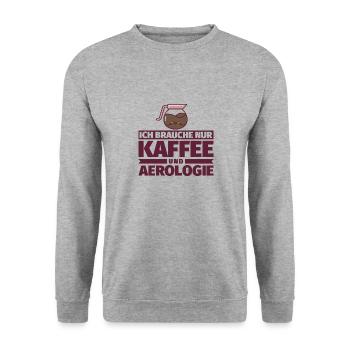 Ich brauche nur Kaffee und Aerologie - Unisex Pullover - Weißgrau meliert - Vorne - Alina (178cm) & Michal (187cm)