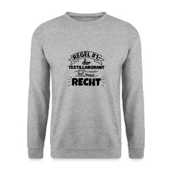 Textillaborant Geschenke – Hat immer Recht - Unisex Pullover - Weißgrau meliert - Vorne - Alina (178cm) & Michal (187cm)