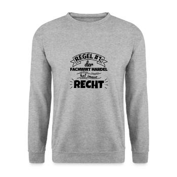 Fachwirt Handel Geschenke – Hat immer Recht - Unisex Pullover - Weißgrau meliert - Vorne - Alina (178cm) & Michal (187cm)
