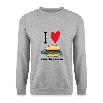 I love Fischbrötchen - Unisex Pullover - Weißgrau meliert - Vorne - Alina (178cm) & Michal (187cm)