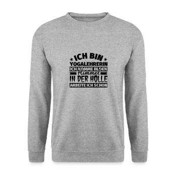 Yogalehrerin Geschenk lustig Himmel Hölle - Unisex Pullover - Weißgrau meliert - Vorne - Alina (178cm) & Michal (187cm)