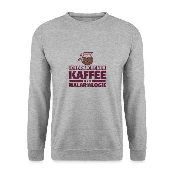Ich brauche nur Kaffee und Malarialogie - Unisex Pullover - Weißgrau meliert - Vorne - Alina (178cm) & Michal (187cm)