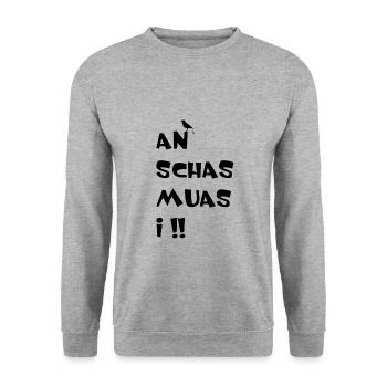 An Schas muas i - Unisex Pullover - Weißgrau meliert - Vorne - Alina (178cm) & Michal (187cm)