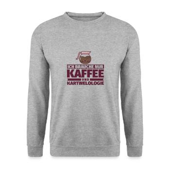 Ich brauche nur Kaffee und Kartwelologie - Unisex Pullover - Weißgrau meliert - Vorne - Alina (178cm) & Michal (187cm)