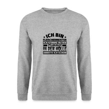 Fleischermeister Geschenk lustig Himmel Hölle - Unisex Pullover - Weißgrau meliert - Vorne - Alina (178cm) & Michal (187cm)