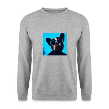 Lustiger Hund mit Sonnenbrille Blau - Unisex Pullover - Weißgrau meliert - Vorne - Alina (178cm) & Michal (187cm)