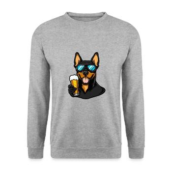 Dobermann Hund Ski Bier - Unisex Pullover - Weißgrau meliert - Vorne - Alina (178cm) & Michal (187cm)