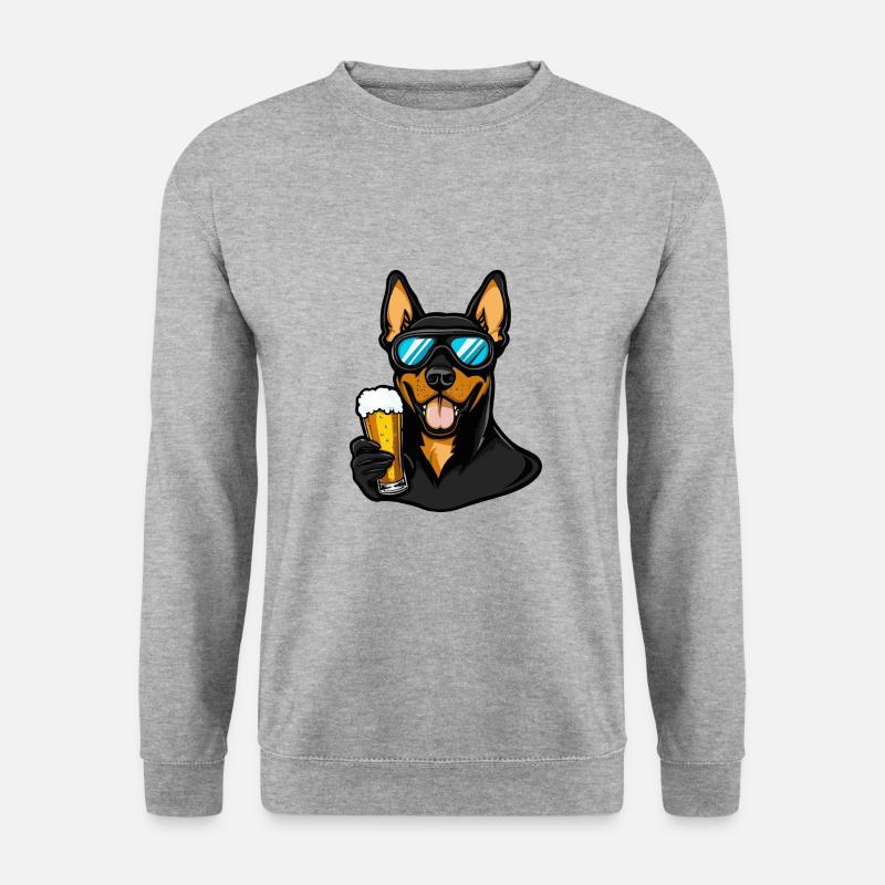 Dobermann Hund Ski Bier - Unisex Pullover - Weißgrau meliert