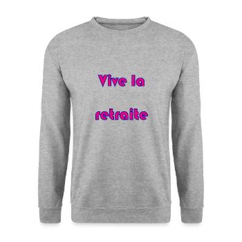 RETRAITE. RETRAITE. RETRAITEE. RETRAITE - Sweat-shirt Unisexe - gris chiné - Devant - Alina (178cm) & Michal (187cm)