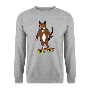 Longboard Cat Bored Skating Cat - Sweat-shirt Unisexe - gris chiné - Devant - Alina (178cm) & Michal (187cm)