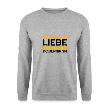 Dobermann Geschenke lustig - Unisex Pullover - Weißgrau meliert - Vorne - Alina (178cm) & Michal (187cm)