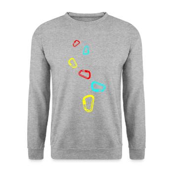 Kletterausrüstung Karabiner - Unisex Pullover - Weißgrau meliert - Vorne - Alina (178cm) & Michal (187cm)