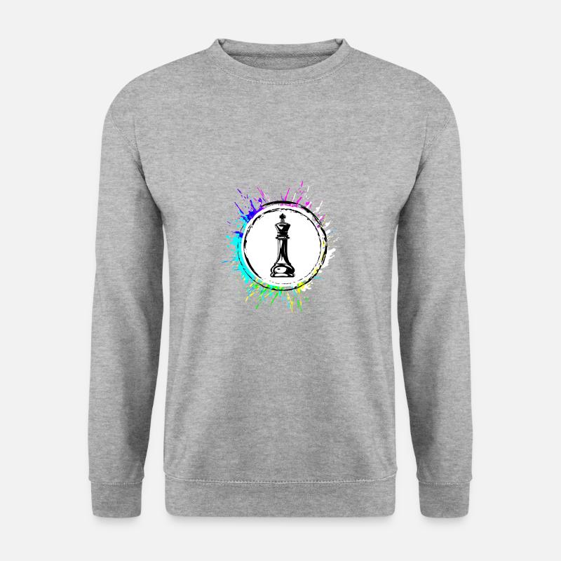 Schachfigur König - Unisex Pullover - Weißgrau meliert