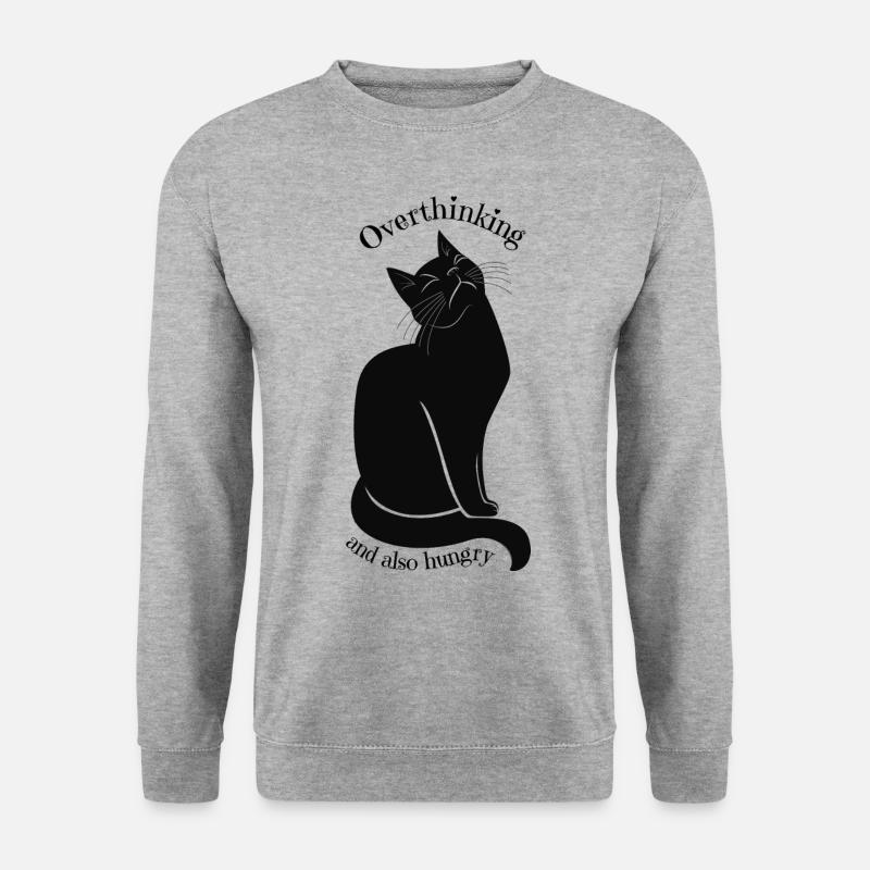 overthinking cat (and also hungry) - Unisex Pullover - Weißgrau meliert