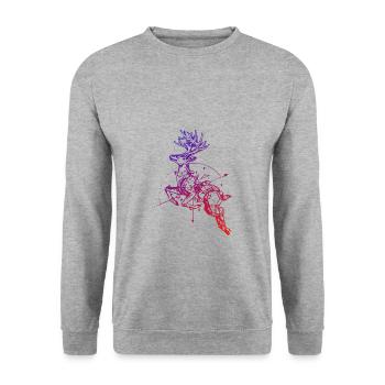 Hirsch mit Kompass - Unisex Pullover - Weißgrau meliert - Vorne - Alina (178cm) & Michal (187cm)