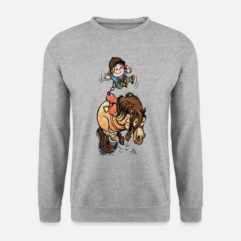 Thelwell Reiter Mit Gurt Und Buckelndes Pony - Unisex Pullover - Weißgrau meliert