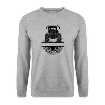 Traktor durch Schlamm unter wachsenden Wurzeln - Unisex Pullover - Weißgrau meliert - Vorne - Alina (178cm) & Michal (187cm)