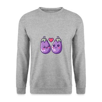Aubergine Paar Liebe Herz Lustig - Unisex Pullover - Weißgrau meliert - Vorne - Alina (178cm) & Michal (187cm)
