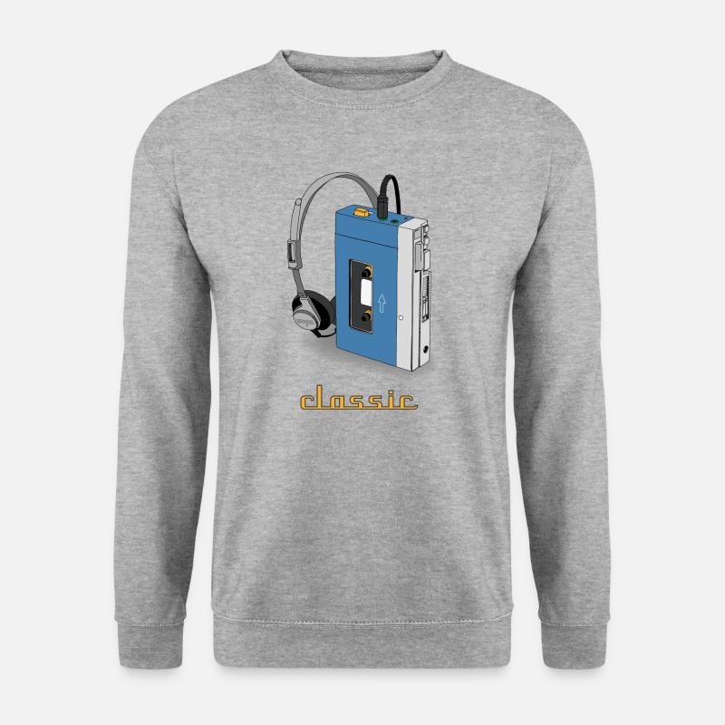 CLASSIC-WALKMAN im Retrodesign, blau - Unisex Pullover - Weißgrau meliert