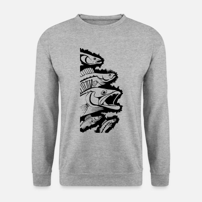 LetzterWurf Zander Gruppe Anglershirt - Angeln - Unisex Pullover - Weißgrau meliert