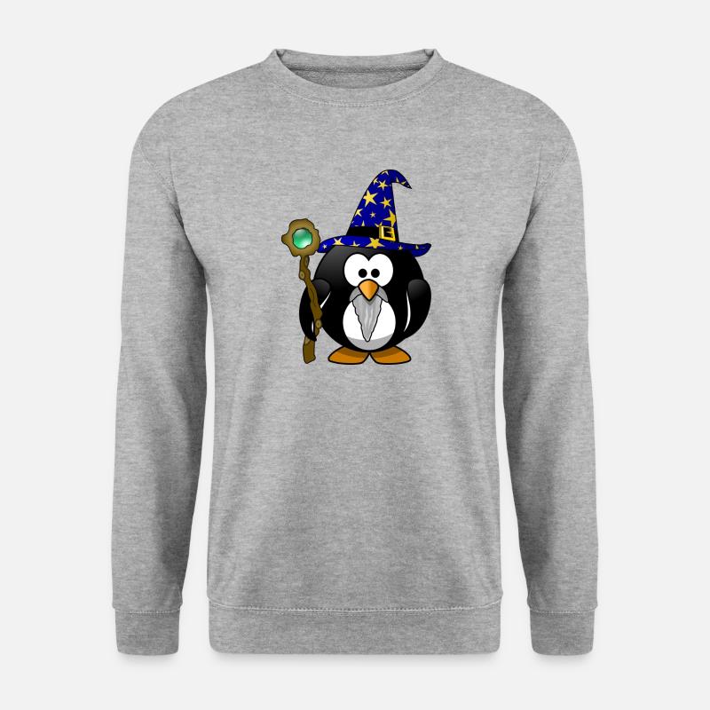Gandalf der Pinguin mit Zauberstab! Geschenk - Unisex Pullover - Weißgrau meliert