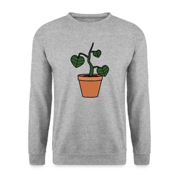 Pot de fleur avec plante en forme de cœur - Sweat-shirt Unisexe - gris chiné - Devant - Alina (178cm) & Michal (187cm)