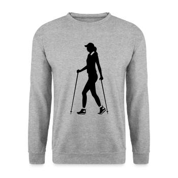 Nordic Walking Woman Silhouette - Unisex Sweatshirt - salt & pepper - Front - Alina (178cm) & Michal (187cm)