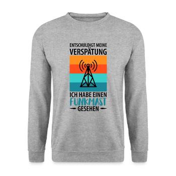 Amateurfunk Funker Funkgerät Funkamateur Vintage - Unisex Pullover - Weißgrau meliert - Vorne - Alina (178cm) & Michal (187cm)