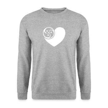 Triskelenherz Weiss - Unisex Pullover - Weißgrau meliert - Vorne - Alina (178cm) & Michal (187cm)