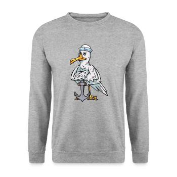 Sailor Mouette Ancre Sailor Ahoy Bird Maritime - Sweat-shirt Unisexe - gris chiné - Devant - Alina (178cm) & Michal (187cm)