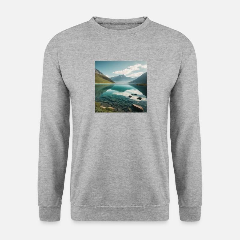 Bergpanorama mit See - Unisex Pullover - Weißgrau meliert