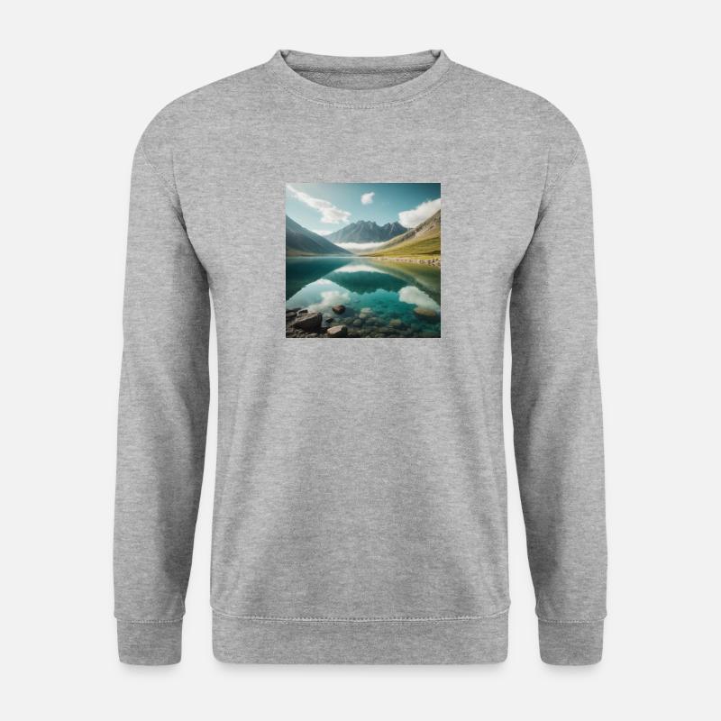 Bergsee mit wunderschöner Reflektion - Unisex Pullover - Weißgrau meliert