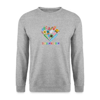 Schulkind 2024 Herz - Unisex Pullover - Weißgrau meliert - Vorne - Alina (178cm) & Michal (187cm)