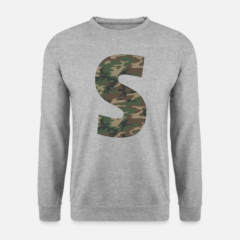 Robuster Buchstabe S im Tarnmuster! - Unisex Pullover - Weißgrau meliert