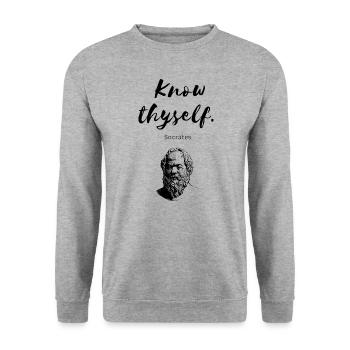 " Know thyself " Socrates - Sweat-shirt Unisexe - gris chiné - Devant - Alina (178cm) & Michal (187cm)