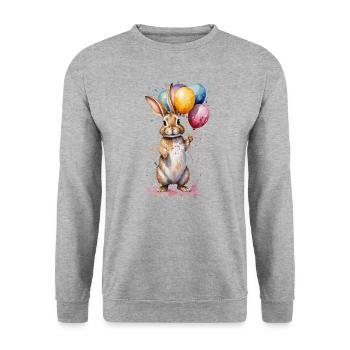 Hase mit Luftballons - Aquarell - Unisex Pullover - Weißgrau meliert - Vorne - Alina (178cm) & Michal (187cm)