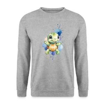 Tortue Kawaii - Aquarelle - Sweat-shirt Unisexe - gris chiné - Devant - Alina (178cm) & Michal (187cm)