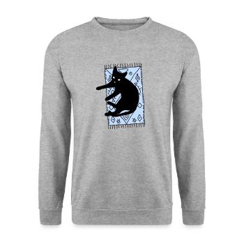 Katze auf dem Teppich - Unisex Pullover - Weißgrau meliert - Vorne - Alina (178cm) & Michal (187cm)