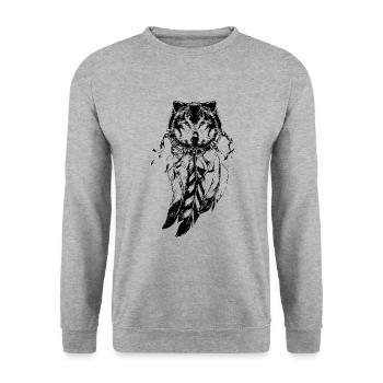Wolf in dream catcher, feathers - Unisex Sweatshirt - salt & pepper - Front - Alina (178cm) & Michal (187cm)